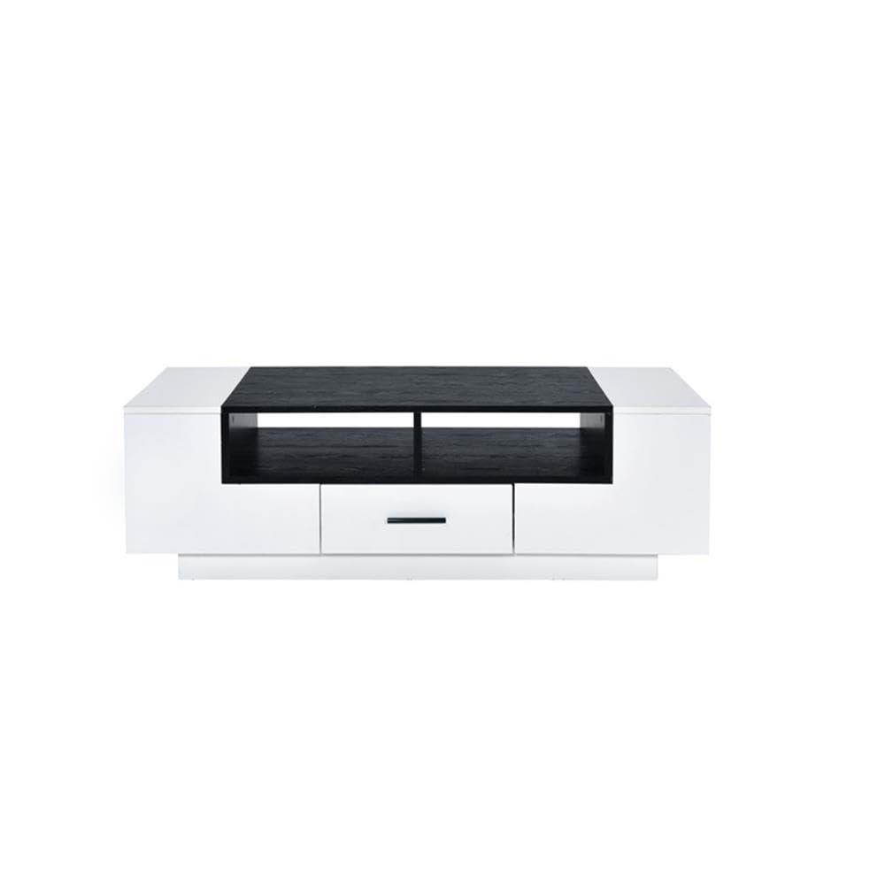 Acme Armour 1-Drawer Wooden Coffee Table with Compartments in White and Black