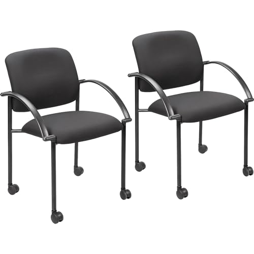 Lorell® Mobile Stacking Guest Chair with Arms, Black, 2 Per Set
