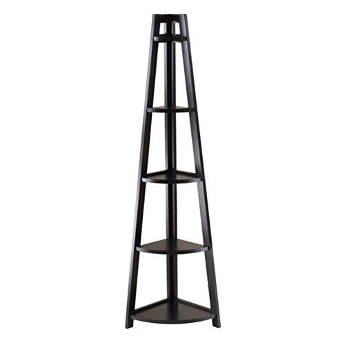 Ergode Wood Adam 5-Tier A-Frame Corner Shelf - Slim & Versatile Design for Family Photos, Plants, and Knick-Knacks - 18.39" W x 12.99" D x 58.03" H - Black