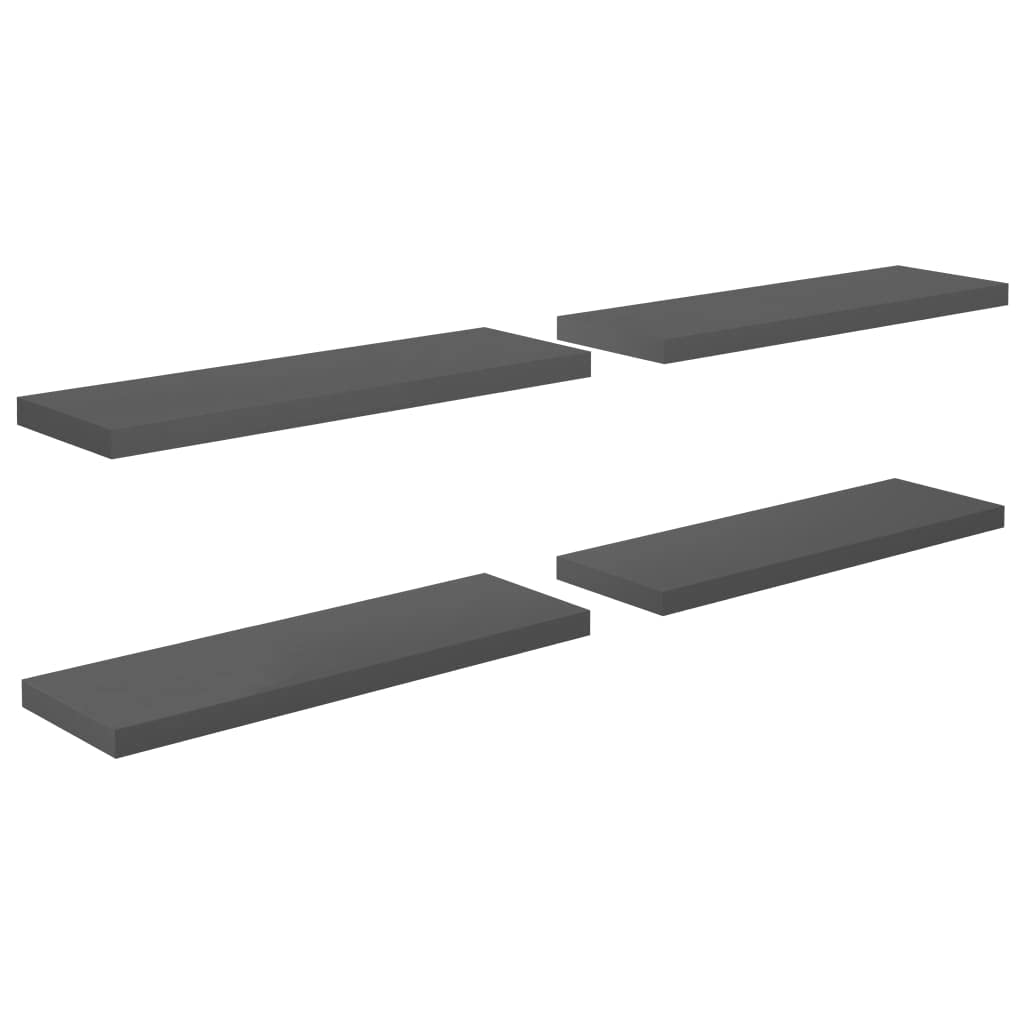 vidaXL Floating Wall Shelves 4 pcs High Gloss Gray 31.5"x9.3"x1.5" MDF
