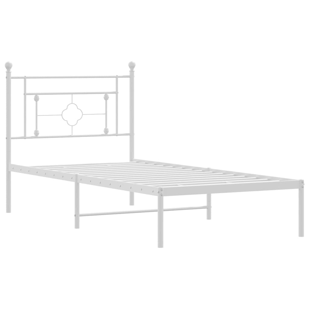 vidaXL Metal Bed Frame with Supportive Headboard and Extra Storage - Suitable for 39.4x78.7 Mattress, Powder-Coated Steel Construction, White