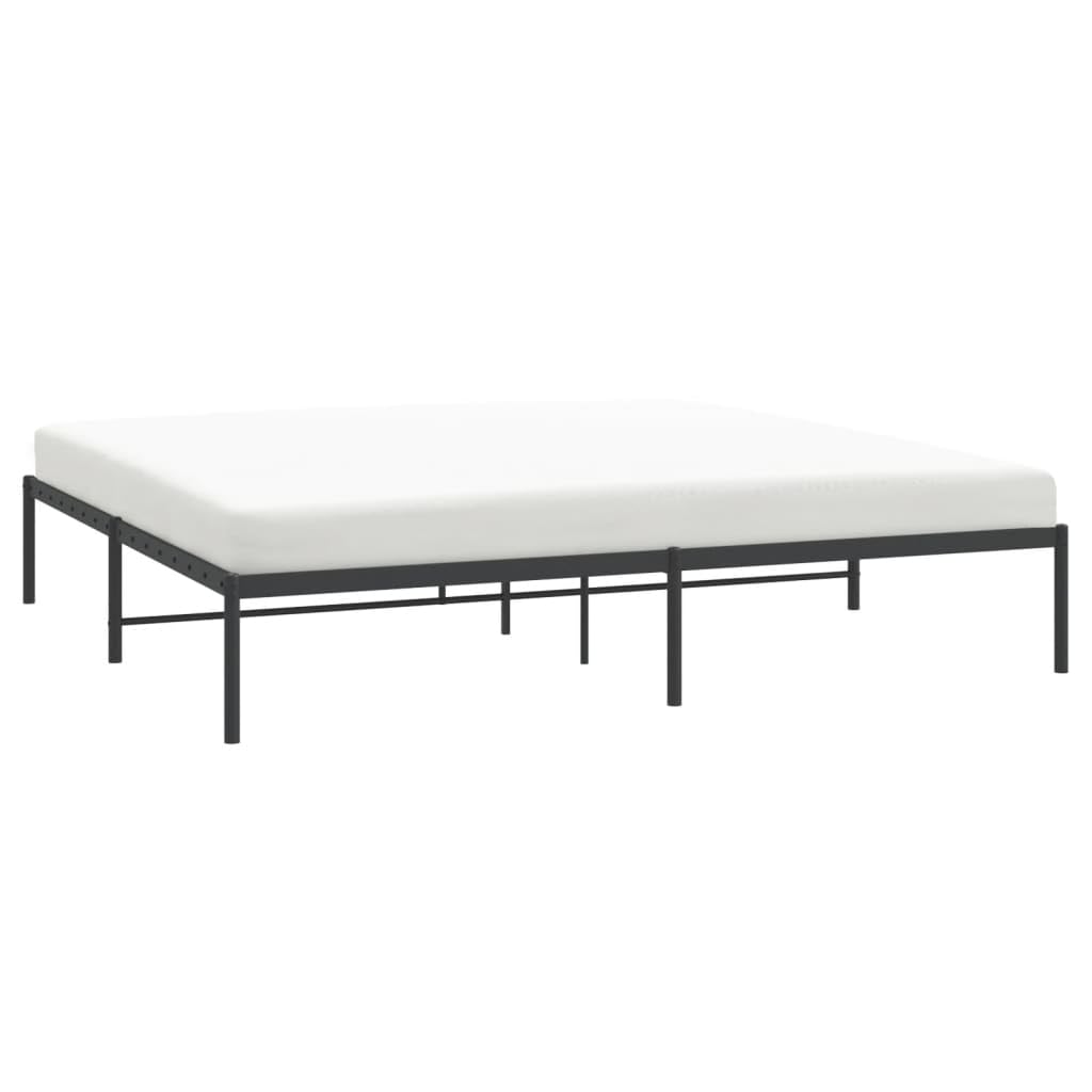 vidaXL Classic Metal Bed Frame 76"x79.9" in Black Steel - Sturdy Industrial Design with Metal Slats, Center Legs and Box Storage Space