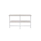 Acme Brecon Rectangular Wooden Sofa Table with Shelf in White Oak and Chrome