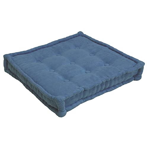 Blazing Needles Button-Tufted Microsuede Square Floor Pillow, 25", Indigo