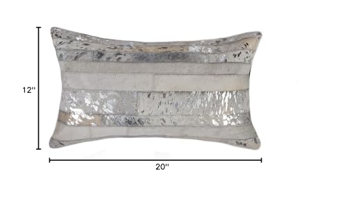HomeRoots Decor 12' X 20' X 5' Cowhide Microsuede Polyfill Torino Madrid Throw Pillow - Grey and Silver