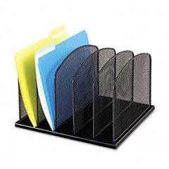 Safco Mesh Desk Organizer, Five Sections, Steel, 12 3/8W X 10 7/8D X 15 5/8H, Black (Case Of 2)
