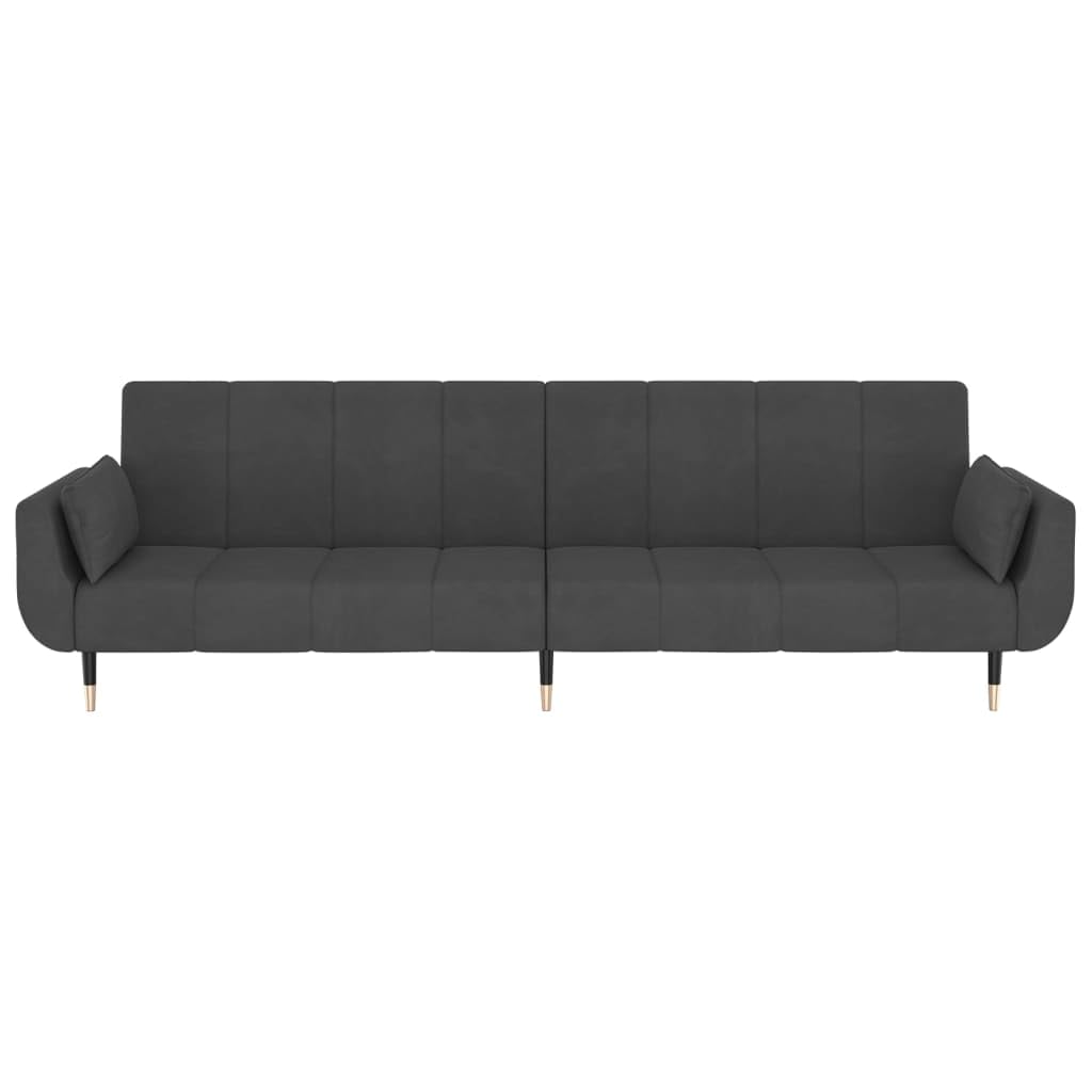 vidaXL Dark Gray Velvet 2-Seater Sofa Bed - Convertible Loveseat Couch with Adjustable Backrests and Pillows for Living Room, Office, Guest Room