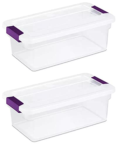 Sterilite 6 Quart Clearview Latchtm With Sweet Plum Handles, Pack Of 2 Containers