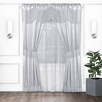 Halley Window Curtains, 6-Piece Set - 56 Inch Width, 63 Inch Length, 2 Inch Rod Pocket - Silver - Includes Valance, 2 Solid Pane