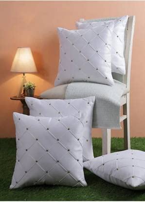 Decor India Cushion Covers 16X16 Inch Striped Diamond White Set Of 5 Satin Throw/Pillow/Case Cover Used For Home Decorative Sofa