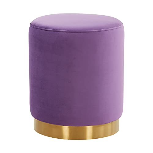 LeisureMod Remmey 16 Round Velvet Ottoman With Gold Base
