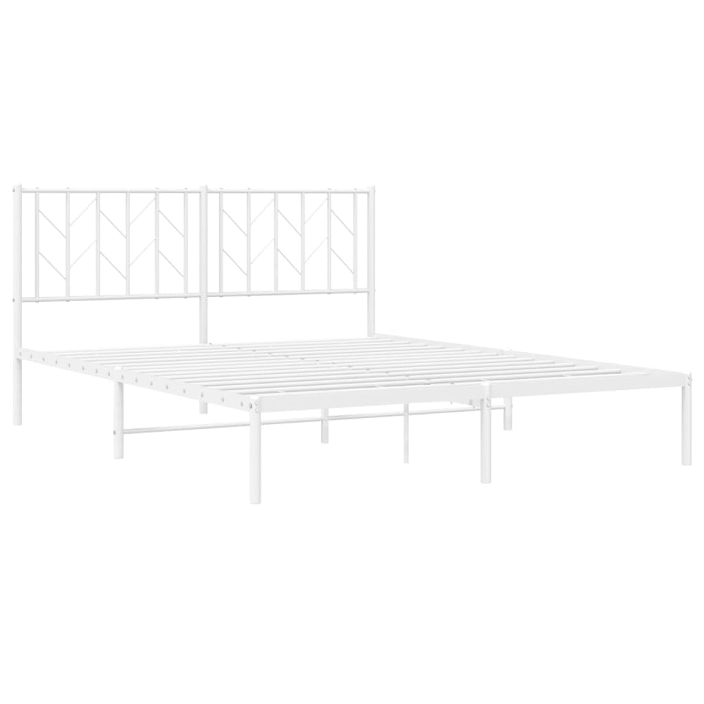 vidaXL White Steel Bed Frame - Robust Metal Slat Design with Headboard and Extra Storage Space - 59.1"x78.7" Mattress Compatible