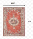 HomeRoots Polyester, Chenille 2’x3’ Red and Gray Oriental Scatter Rug
