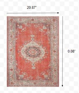 HomeRoots Polyester, Chenille 2’x3’ Red and Gray Oriental Scatter Rug