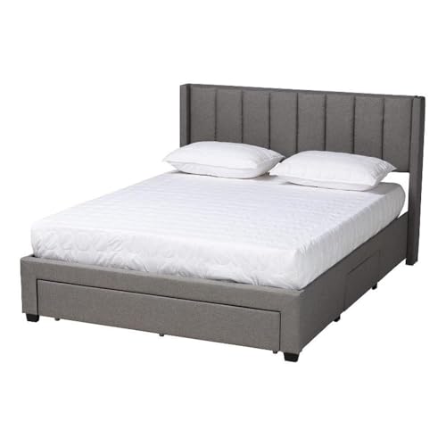 Baxton Studio Coronado Mid-Century Modern Transitional Grey Fabric Full Size 3-Drawer Storage Platform Bed