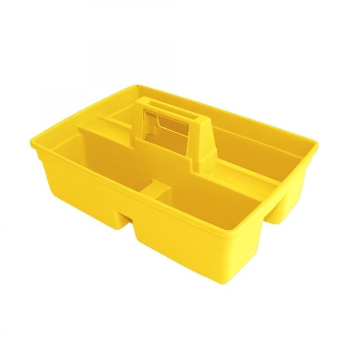 PUFFIN Plastic Handy Caddy Bucket, Yellow, Multipurpose Storage Caddy for Cleaning, Gardening, Crafting, Kitchen, Office, and Ca