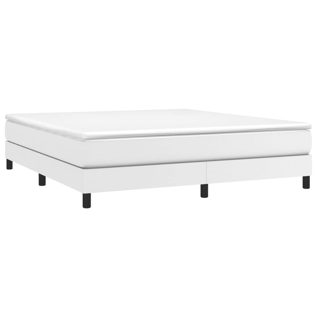 vidaXL Box Spring King Bed Frame in Faux Leather, White, Sturdy Construction, 76"x79.9" Compatible