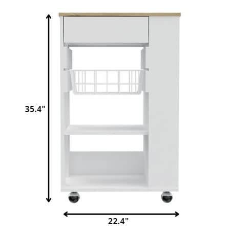 HomeRoots White-Light Oak Sleek White and Light Oak Portable Kitchen Cart
