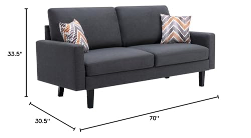 Lilola Home Bahamas Dark Gray Linen Sofa with 2 Throw Pillows
