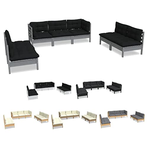 vidaXL Solid Pinewood Patio Lounge Set 7 Piece with Cushions Garden Outdoor Lawn Yard Terrace Balcony Wooden Seat Seating Furniture