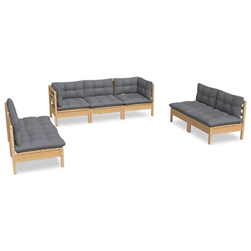 vidaXL Solid Pinewood Patio Lounge Set 7 Piece with Cushions Garden Outdoor Lawn Yard Terrace Balcony Wooden Seat Seating Furniture
