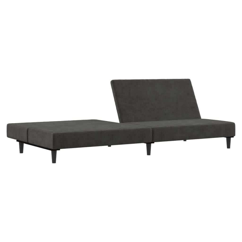 vidaXL Dark Gray Velvet 2-Seater Sofa Bed - Convertible Loveseat Couch for Living Room, Dormitory, Office, Twin Size Bed, Wooden Frame