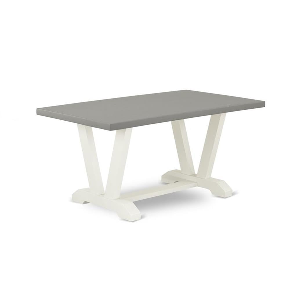 East West Furniture V096Ab015-5 5 Piece Kitchen Table & Chairs Set Includes A Rectangle Dining Room Table With V-Legs And 4 Baby Blue Linen Fabric Parsons Chairs, 36X60 Inch, Multi-Color