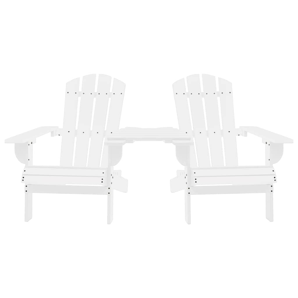 vidaXL White Solid Fir Wood Adirondack Chair with Tea Table: Garden Patio Furniture with Ergonomic Design, Weather Resistant, Easy to Assemble