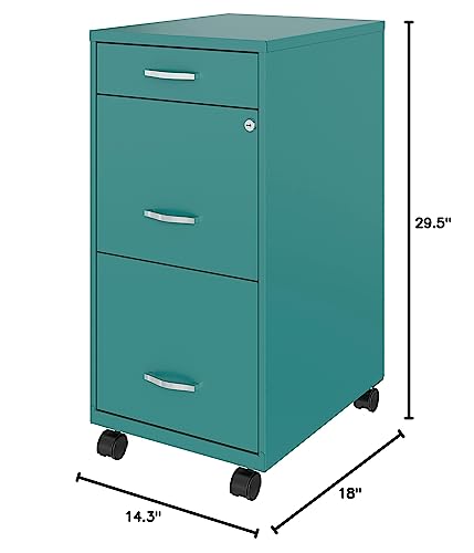 Lorell LYS SOHO Box/File/File Teal Mobile Cabinet, 3 Drawer