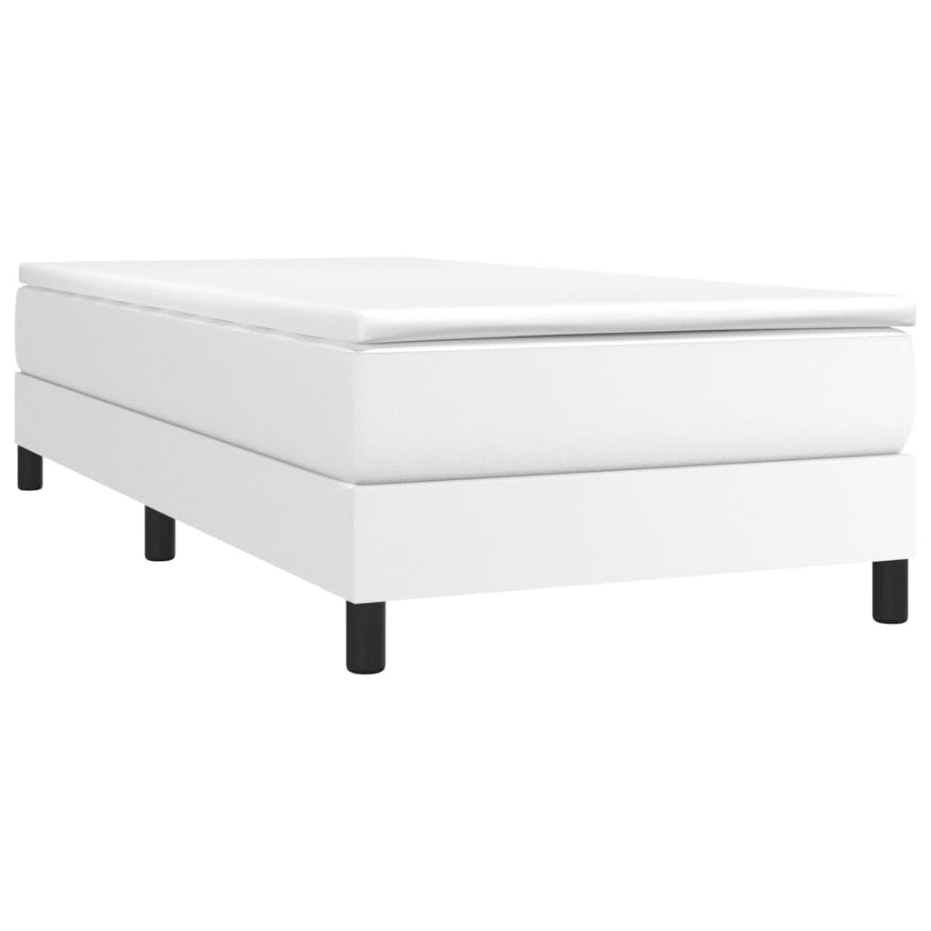 vidaXL Twin Box Spring Bed Frame - Faux Leather, White, 39.4"x74.8" Modern Aesthetic, Durable Material, Easy Assembly