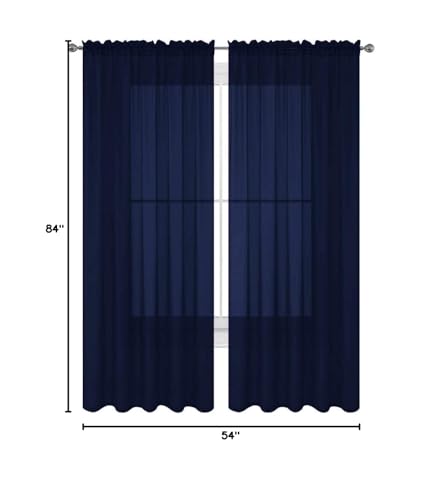 Decotex 2 Piece Solid Elegant Sheer Curtains Fully Stitched Panels Window Treatment Drape (54'' X 84'', Navy Blue)