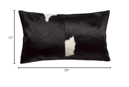 HomeRoots Cowhide, Microsuede, Polyfill 12'' X 20'' X 5'' Modern Black & White Torino Kobe Cowhide Pillow