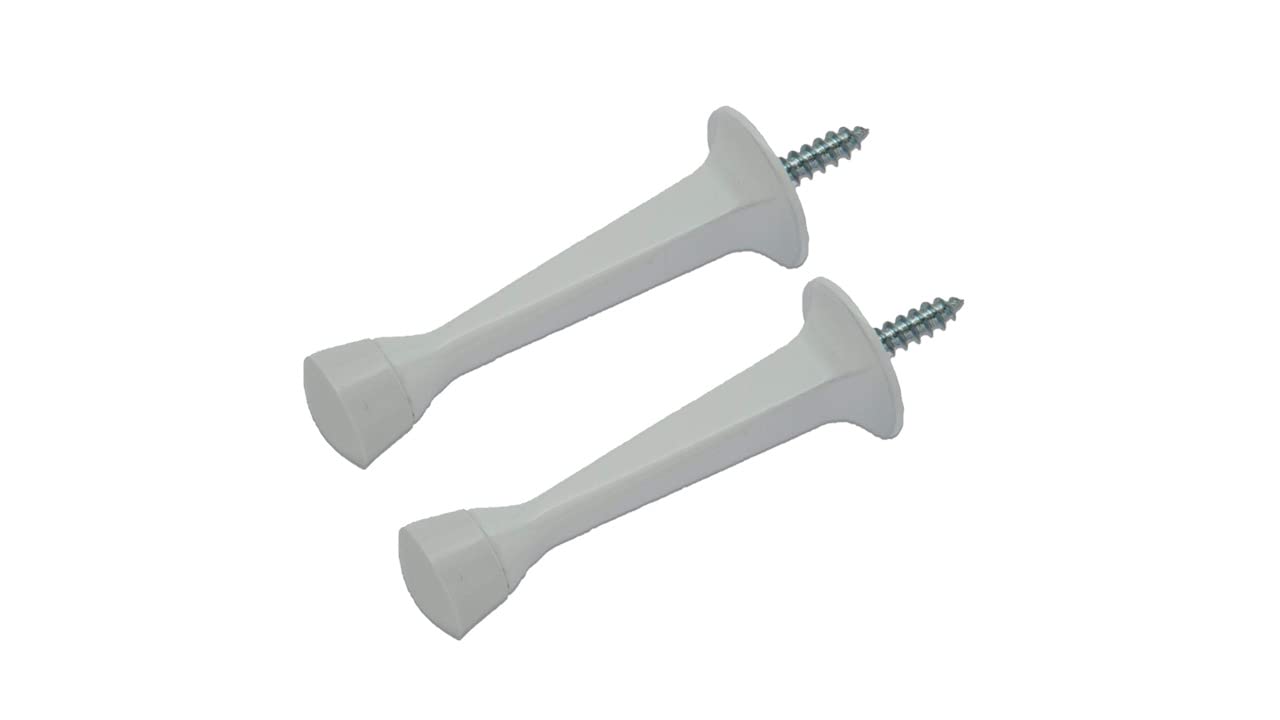 Qcaa Rubber Tip Heavy Duty Solid Rigid Door Stop, 3', Zinc Die Cast, White, 2 Pack, Made In Taiwan