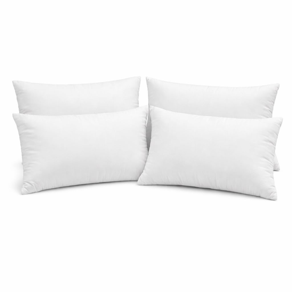 12 x 20 Pillow Inserts Set of 4 - Rectangular Cushion Forms with Resilient Polyester Fill, Soft Support for Sofa, Bed & Lumbar C