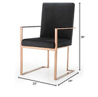 HomeRoots Velvet, Stainless Steel, Solid Wood Black Rosegold Velvet Dining Chair