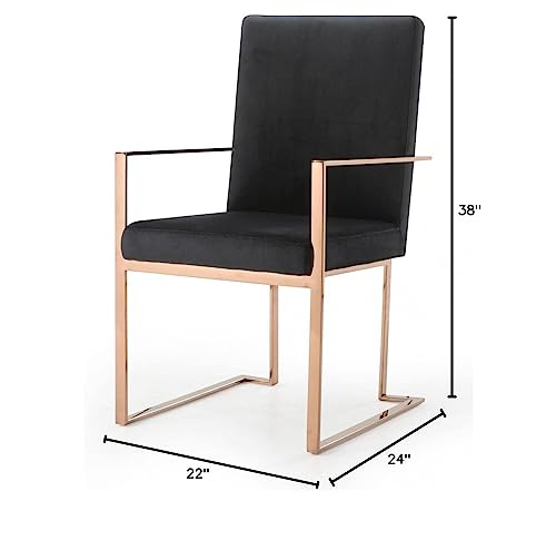 HomeRoots Velvet, Stainless Steel, Solid Wood Black Rosegold Velvet Dining Chair