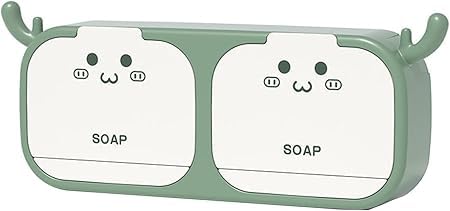 Divik Wall Mounted Double Soap Holder, Green, Rectangular, Polypropylene (PP) + Acrylonitrile Butadiene Styrene (ABS), 5cm W x 9