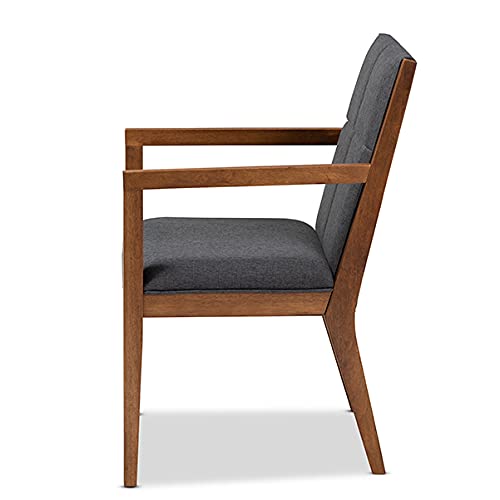 Baxton Studio Theresa Mid-Century Modern Dark Grey Fabric Upholstered and Walnut Brown Finished Wood Living Room Accent Chair (Set of 2)