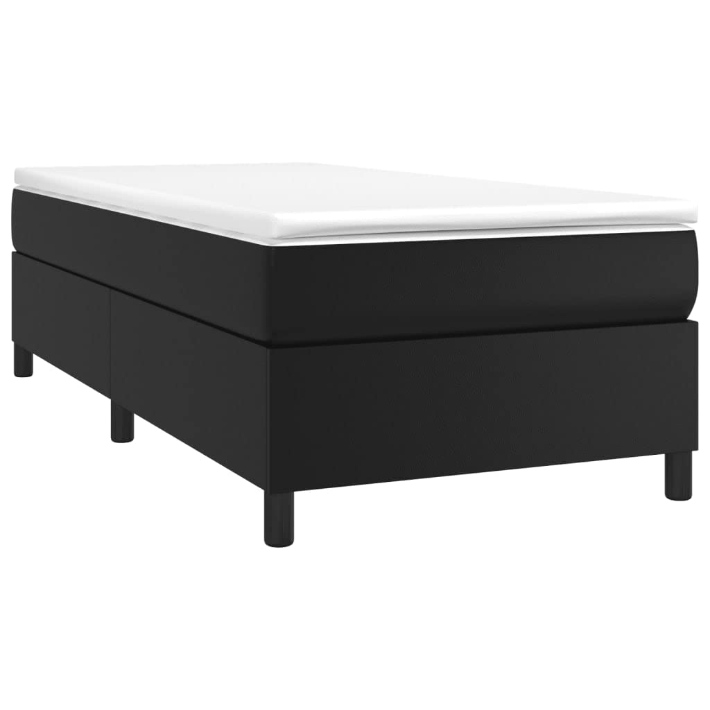 vidaXL Twin XL Size Box Spring Bed Frame in Black Faux Leather – Modern Artificial Leather Single Bed with Elegant Design, Sleek Finish, and Robust Material and Longevity