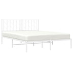 vidaXL White Steel Bed Frame - Robust Metal Slat Design with Headboard and Extra Storage Space - 59.1"x78.7" Mattress Compatible