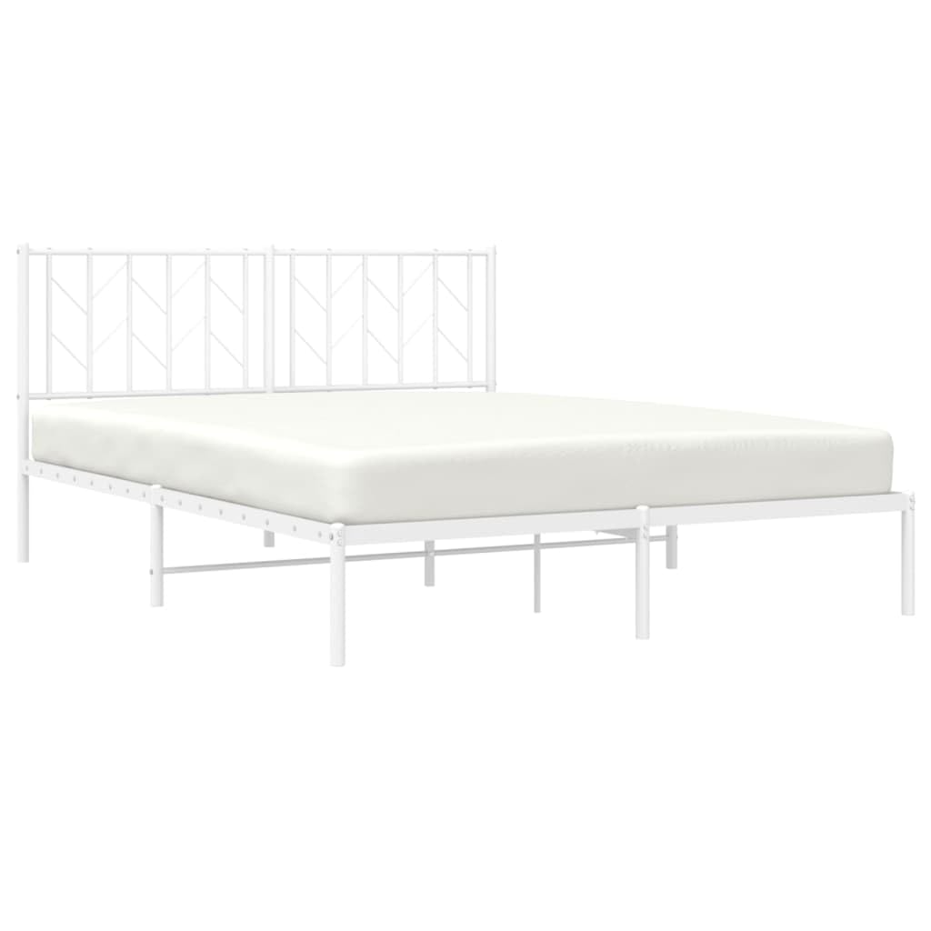 vidaXL White Steel Bed Frame - Robust Metal Slat Design with Headboard and Extra Storage Space - 59.1"x78.7" Mattress Compatible