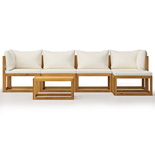 vidaXL Patio Lounge Set 6 Piece, Sectional Sofa for Outdoor Garden, Patio Furniture with Cushion, Coffee Table, Modern Style, Cream Solid Acacia Wood