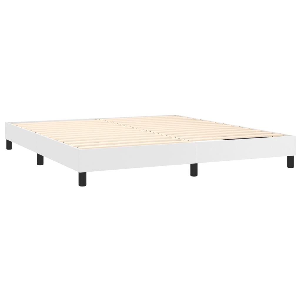 vidaXL Box Spring King Bed Frame in Faux Leather, White, Sturdy Construction, 76"x79.9" Compatible