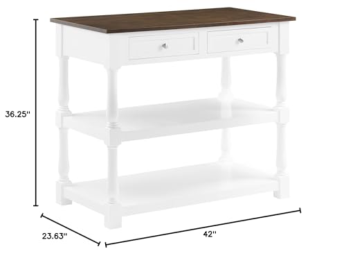 Crosley Furniture Caitlyn Wood Top Kitchen Island With Storage, Microwave Stand, Coffee Bar, White/Dark Brown