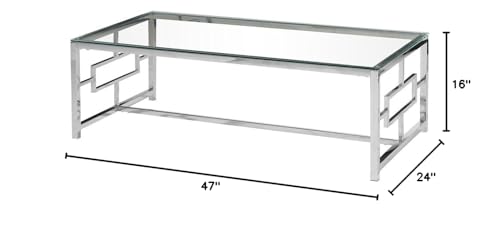 Best Master Furniture E-Design Stainless Steel Glass Top Coffee Table, Silver