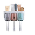 3 Cup Toothbrush Holder with Toothpaste Storage Wall Mounted