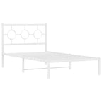 vidaXL White Steel Single Bed Frame with Headboard - Industrial Style, 39.4"x78.7" Mattress Compatible, Bedroom Platform Bed