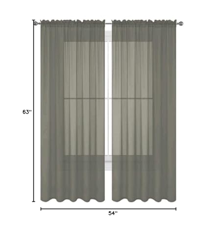 Decotex 2 Piece Solid Elegant Sheer Curtains Fully Stitched Panels Window Treatment Drape (54'' X 63'', Gray)