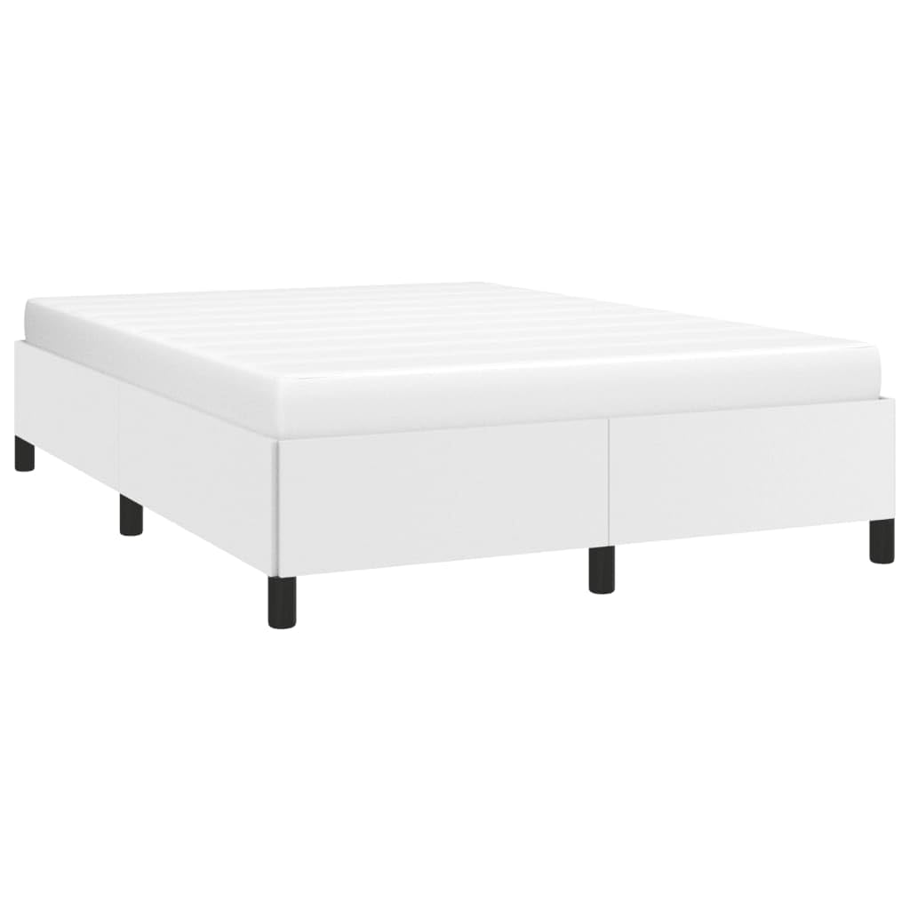 vidaXL Full Size Bed Frame with Plywood Slats, Platform Bed Frame, Faux Leather Upholstered Mattress Foundation, No Box Spring Needed & Easy Assembly, White, Without Mattress