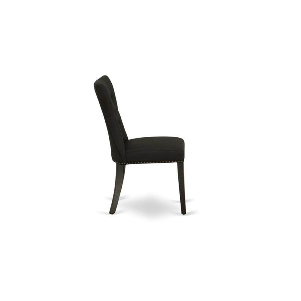 East West Furniture Amga3-Bch-24 3 Piece Modern Dining Table Set Contains A Round Kitchen Table With Pedestal And 2 Black Linen Fabric Upholstered Parson Chairs, 36X36 Inch, Black & Cherry